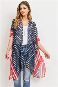 STRIPE TRIM AMERICAN FLAG KIMONO 