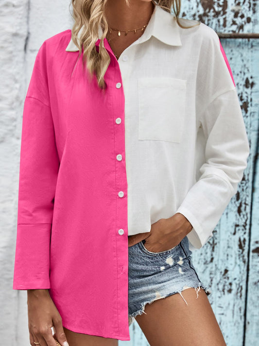 Two-Tone Contrast Drop Shoulder Shirt