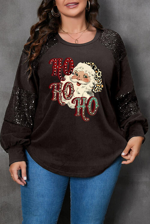 Plus Size Santa Graphic Sequin Long Sleeve Sweatshirt