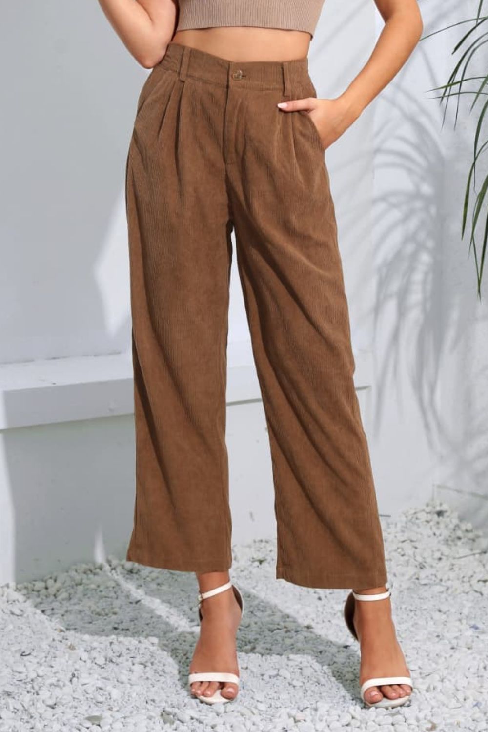 Buttoned  Straight Hem Long Pants